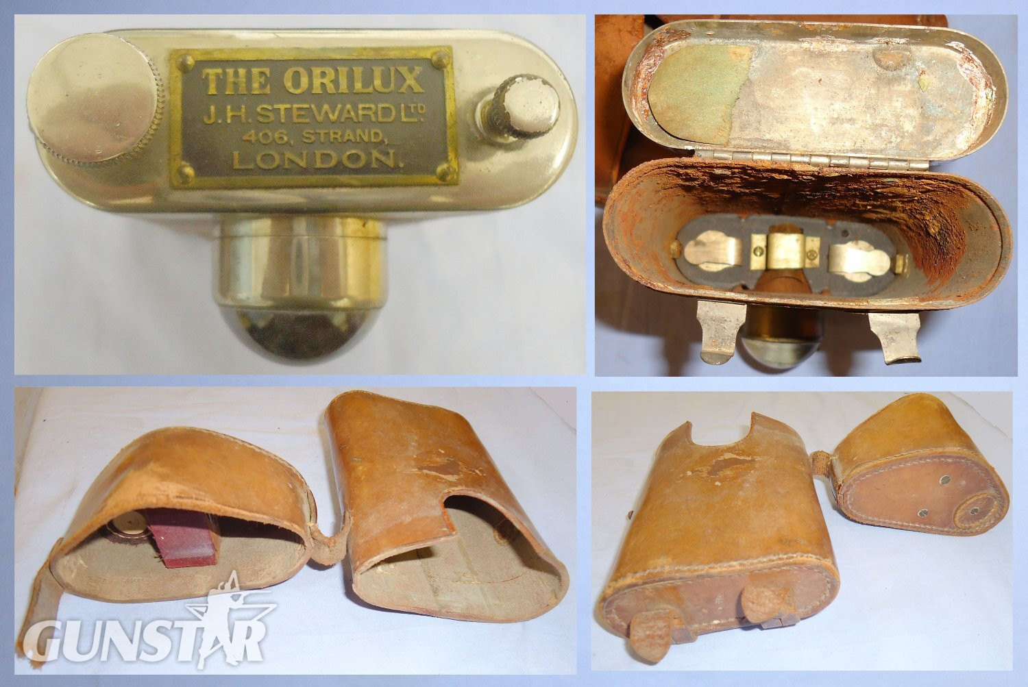 WWI Pattern British Officers ‘The Orilux’ Trench Lamp and Leather Case with Straps to Fit Sam Browne Equipment Belt. 22553:10. WWI Pattern British Officers ‘The Orilux’ Trench Lamp and Leather Case with Straps to Fit Sam Browne Equipment Belt. 22553:10.  Antique & Militaria