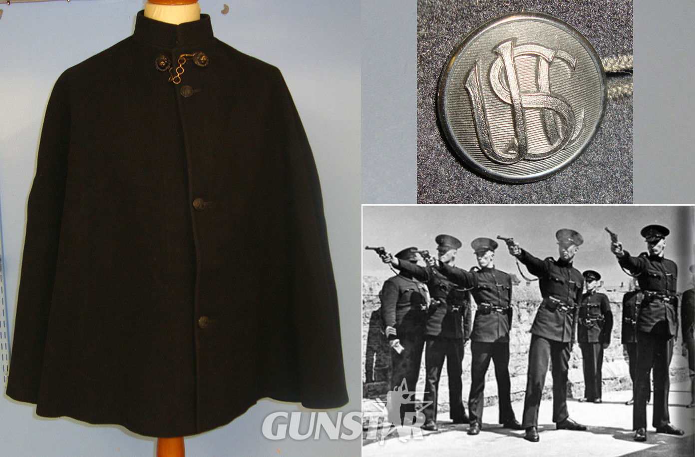 C1920’s Ulster Special Constabulary (USC) Heavy Blue Serge Wool Police Special Constable’s & Sergeants Cape With Brass Lion’s Head Bosses Brass Link Neck Chain & ‘USC’ Combined Monogram Horn Buttons Buy Jas Grove & Sons Halesowen. POL 358   Antique & Militaria in 