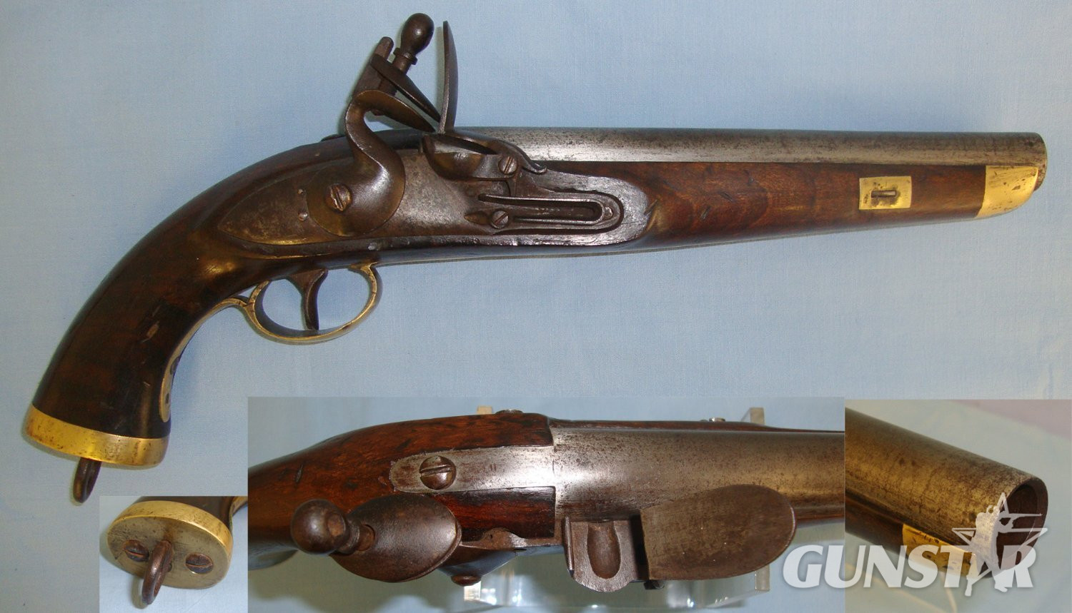 NAPOLEONIC WAR ERA**C1810 Liege Belgium .700 Calibre Flintlock British Royal Navy / Merchant Navy Sea Service Pistol With Brass Fittings. Sn 21393:52 .75 Cal Muzzleloader Muzzleloader in 