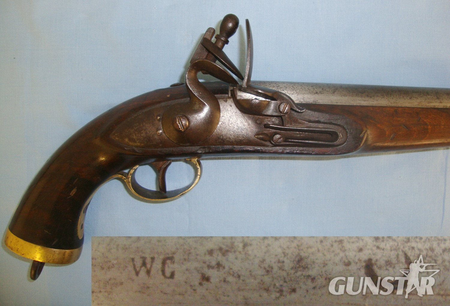 NAPOLEONIC WAR ERA**C1810 Liege Belgium .700 Calibre Flintlock British Royal Navy / Merchant Navy Sea Service Pistol With Brass Fittings. Sn 21393:52 .75 Cal Muzzleloader Muzzleloader