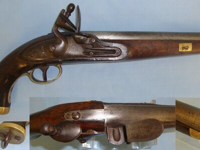 NAPOLEONIC WAR ERA**C1810 Liege Belgium .700 Calibre Flintlock British Royal Navy / Merchant Navy Sea Service Pistol With Brass Fittings. Sn 21393:52 .75 Cal Muzzleloader Muzzleloader