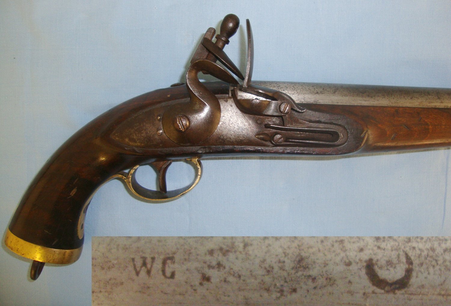 NAPOLEONIC WAR ERA**C1810 Liege Belgium .700 Calibre Flintlock British Royal Navy / Merchant Navy Sea Service Pistol With Brass Fittings. Sn 21393:52 .75 Cal Muzzleloader Muzzleloader