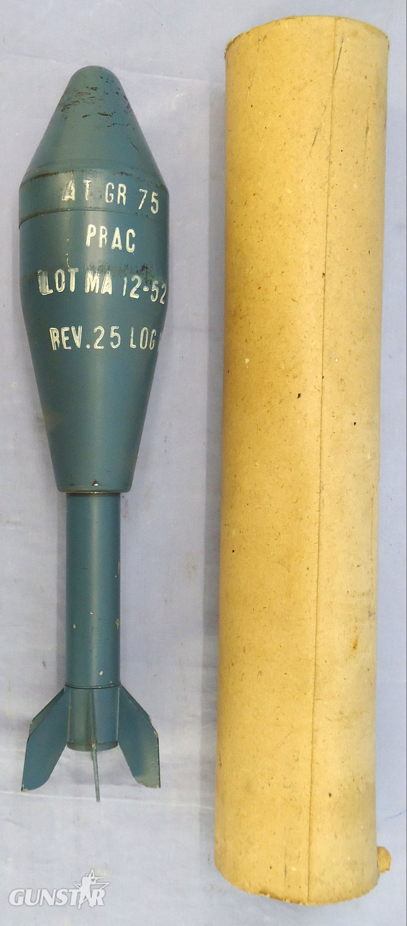 INERT. British, Unfired, 1952 Dated, No.94 Mark 1, Energa Practice Rifle Grenade & Original Cardboard Transit Tube. - O 2102 INERT. British, Unfired, 1952 Dated, No.94 Mark 1, Energa Practice Rifle Grenade & Original Cardboard Transit Tube. - O 2102  Other Ammunition - {CATEGORY} in 