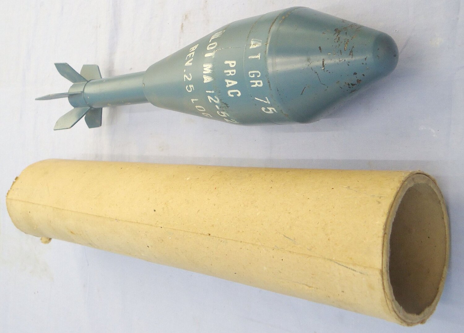 INERT. British, Unfired, 1952 Dated, No.94 Mark 1, Energa Practice Rifle Grenade & Original Cardboard Transit Tube. - O 2102 INERT. British, Unfired, 1952 Dated, No.94 Mark 1, Energa Practice Rifle Grenade & Original Cardboard Transit Tube. - O 2102  Other Ammunition