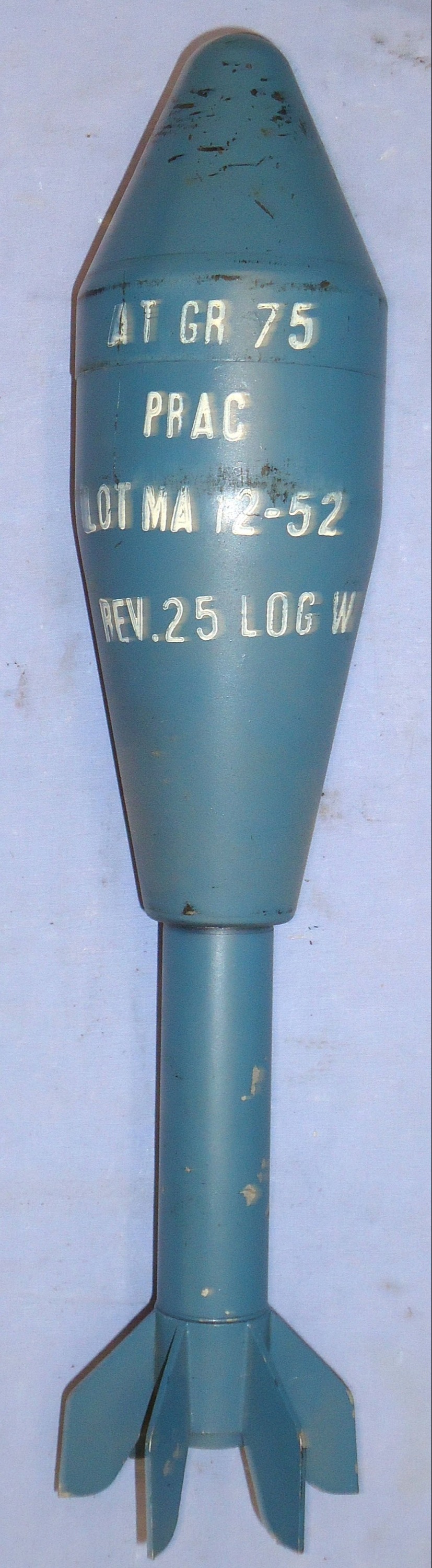 INERT. British, Unfired, 1952 Dated, No.94 Mark 1, Energa Practice Rifle Grenade & Original Cardboard Transit Tube. - O 2102 INERT. British, Unfired, 1952 Dated, No.94 Mark 1, Energa Practice Rifle Grenade & Original Cardboard Transit Tube. - O 2102  Other Ammunition - {CATEGORY}