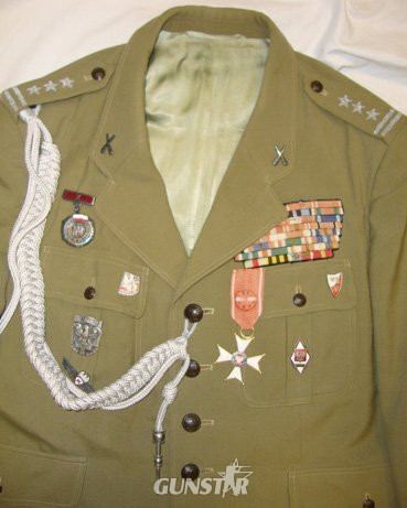 C1960 Cold War Era Polish Officers \'Summer\' Uniform Complete with Order of Polonia Restituta Medal, Enamelled Insignia, Ribbons and Cord Aiguillette with Silver Plated Tag. Sn 6954. C1960 Cold War Era Polish Officers 'Summer' Uniform Complete with Order of Polonia Restituta Medal, Enamelled Insignia, Ribbons and Cord Aiguillette with Silver Plated Tag. Sn 6954. Clothing
