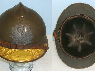 WW1 French Service de Santé des Armées (SSA) Army Medial Corps Surgeon Officer’s Veteran’s M15 Adrian Combat Helmet With \'RF\' (République Française) SSA Helmet Badge, Liner & Chin Strap Presented To A Veteran Of The Great War. Sn 22869  Clothing