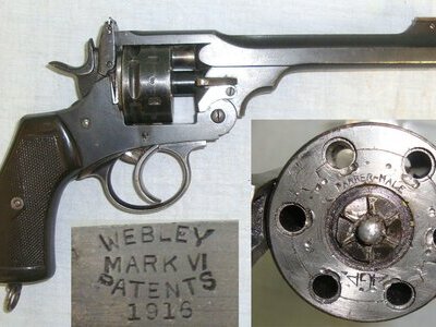 VERY RARE**ALL MATCHING NUMBERS INCLUDING CYLINDER**WW1 1916 British WD Officer\\\'s Webley MK VI .455 Calibre Service Revolver Officially Period Parker Hale Ltd Converted To .22 Calibre Officer Training Pistol. Sn 22528 None Revolver