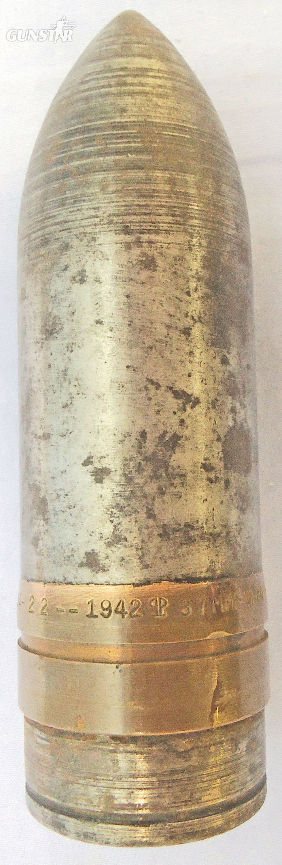 INERT DEACTIVATED. WW2, Unfired, 1942 Dated, American 37mm M16 (37 x 222R), AP/T (Armour Piercing /Trace) Tank/ Anti-Tank Gun Round. - O 2103 American 37mm M16 (37 x 222R), AP/T (Armour Piercing /Trace) Tank/ Anti-Tank Gun Round. - O 2103  Other Ammunition 
