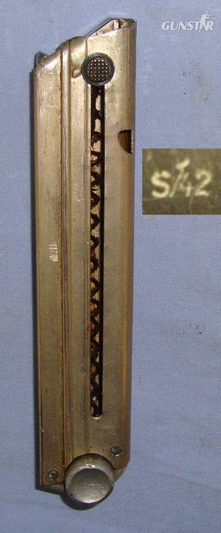 WW2 Era Nazi German Early Nazi Wartime Manufacturer Code S/42 (Mauser-Werke AG, Oberndorf on the Neckar) 8 Round Magazine With Correct Alloy Butt Toggle. Sn 23017  Magazine in 
