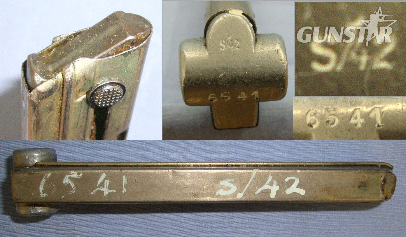 WW2 Era Nazi German Early Nazi Wartime Manufacturer Code S/42 (Mauser-Werke AG, Oberndorf on the Neckar) 8 Round Magazine With Correct Alloy Butt Toggle. Sn 23017  Magazine