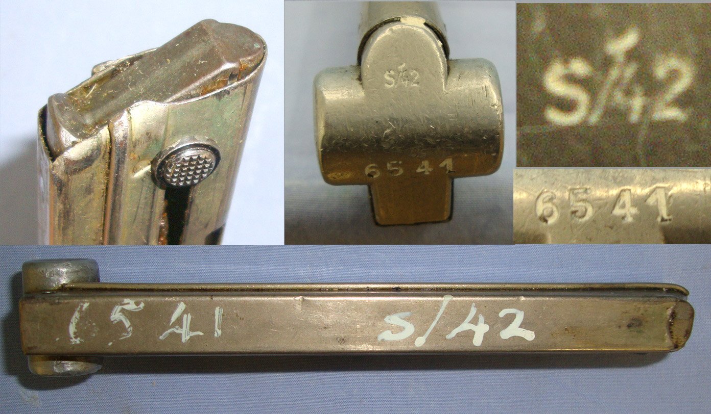 WW2 Era Nazi German Early Nazi Wartime Manufacturer Code S/42 (Mauser-Werke AG, Oberndorf on the Neckar) 8 Round Magazine With Correct Alloy Butt Toggle. Sn 23017  Magazine