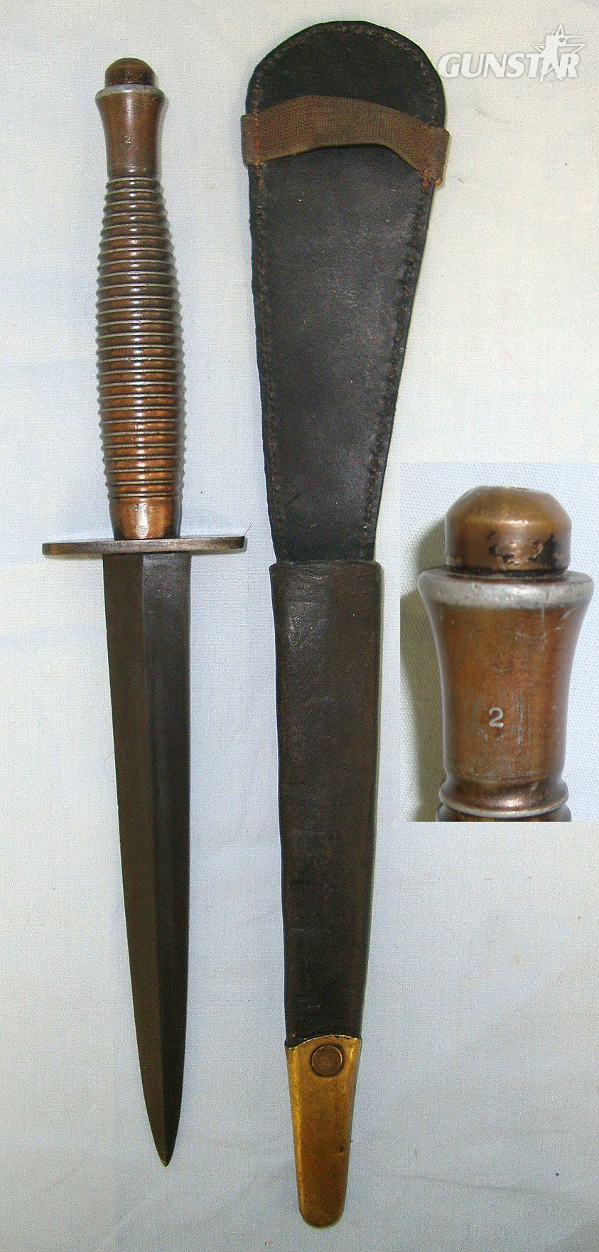 WW2 British 3rd Pattern Commando Fairbairn Sykes FS Fighting Knife With No.2 Mould Mark & Scabbard. ED 902 Knive in 