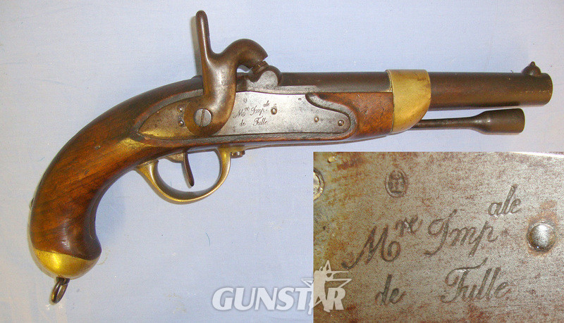 MINT RIFLED BORE**1862 American Civil War Era French Model 1822 Tulle Arsenal .700 Calibre Muzzle Loading Cavalry Pistol Converted From Flintlock to Percussion None Muzzleloader in 