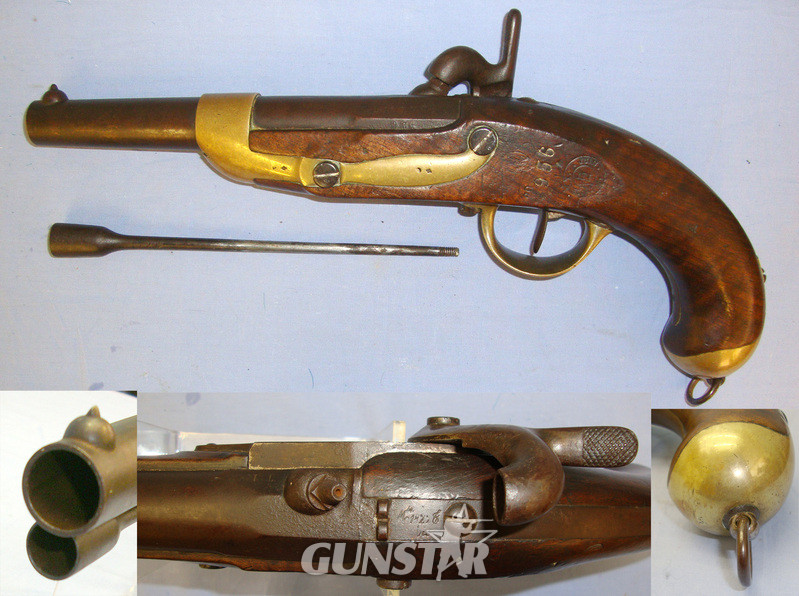  MINT RIFLED BORE**1862 American Civil War Era French Model 1822 Tulle Arsenal .700 Calibre Muzzle Loading Cavalry Pistol Converted From Flintlock to Percussion None Muzzleloader