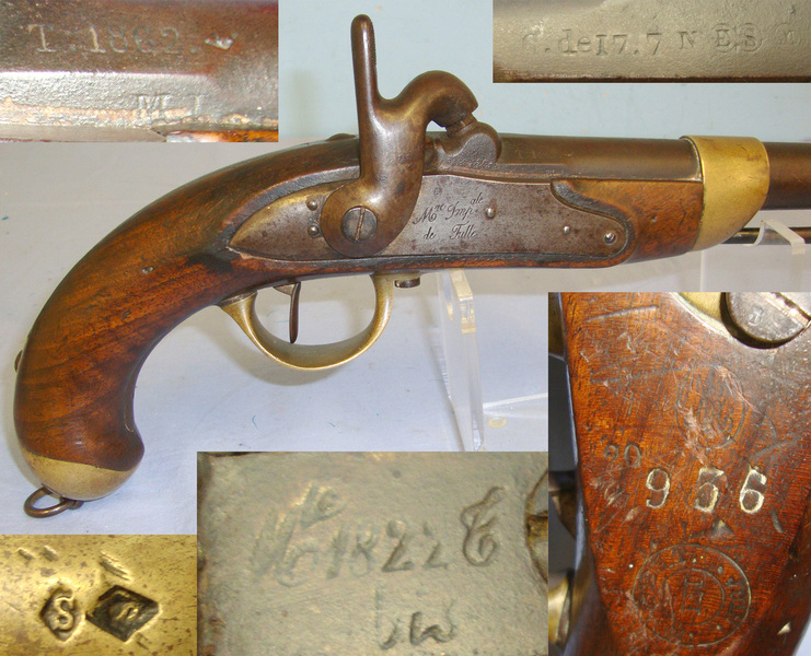 MINT RIFLED BORE**1862 American Civil War Era French Model 1822 Tulle Arsenal .700 Calibre Muzzle Loading Cavalry Pistol Converted From Flintlock to Percussion None Muzzleloader
