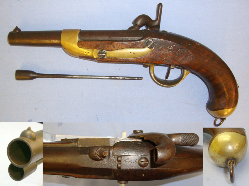  MINT RIFLED BORE**1862 American Civil War Era French Model 1822 Tulle Arsenal .700 Calibre Muzzle Loading Cavalry Pistol Converted From Flintlock to Percussion None Muzzleloader