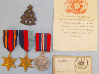 Boxed and Attributed, WW2 Burma Campaign Medal Group, (Privately Engraved) and KC Bronzed RAOC Cap Badge from the Estate of Major W Rawlings I.A.O.C. M 378. Boxed and Attributed, WW2 Burma Campaign Medal Group, (Privately Engraved) and KC Bronzed RAOC Cap Badge from the Estate of Major W Rawlings I.A.O.C. M 378. Antique & Militaria