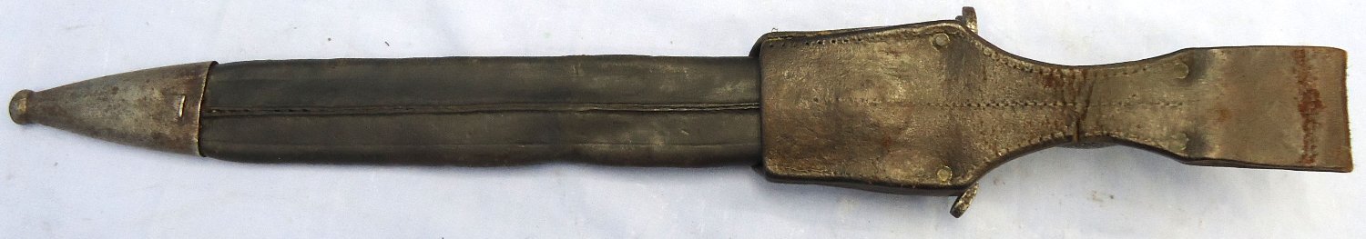 {CATEGORY} - WW1, Imperial German, Ersatz Pattern 98/05 Butcher Sawback Bayonet with High Ears, Steel & Leather Scabbard & Leather Frog. Sn 23478:2 Bayonet in 