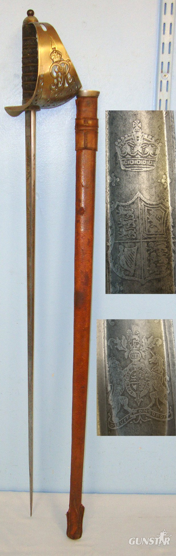  NAMED**WW1 Era British Fenton Brothers Ltd Sheffield George V 1897 Pattern Sword with Presentation Etched Blade ‘Presented To 2nd Lieut Ewart H Philips from Bargoed’ & Field Service Scabbard. ED 2683. Sword