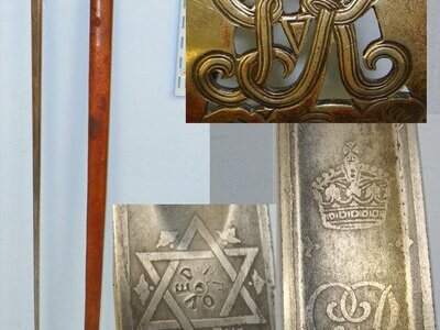 NAMED**WW1 Era British Fenton Brothers Ltd Sheffield George V 1897 Pattern Sword with Presentation Etched Blade ‘Presented To 2nd Lieut Ewart H Philips from Bargoed’ & Field Service Scabbard. ED 2683. Sword