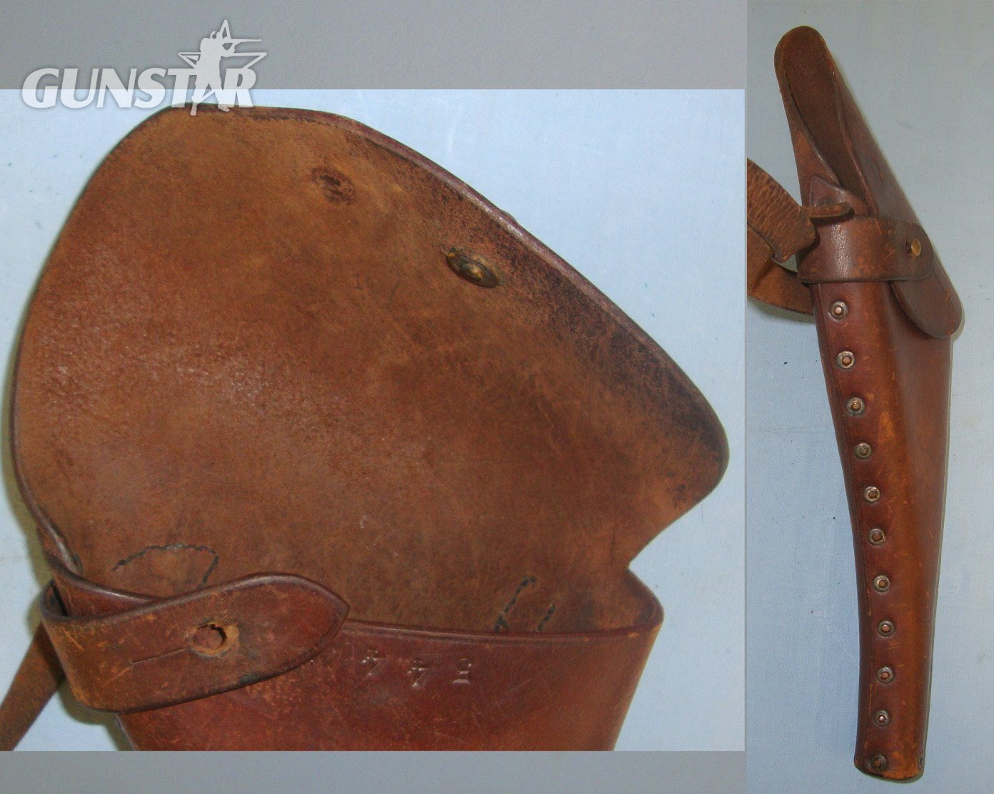 VERY RARE**WW1 Era British Royal Navy Air Service (RNAS) Pilot Officer's Brown Leather Holster Number 544 For Webley .455 Service Revolvers & .455 Semi Auto Pistols  With Cross Belt. Sn 21668 Care & Storage