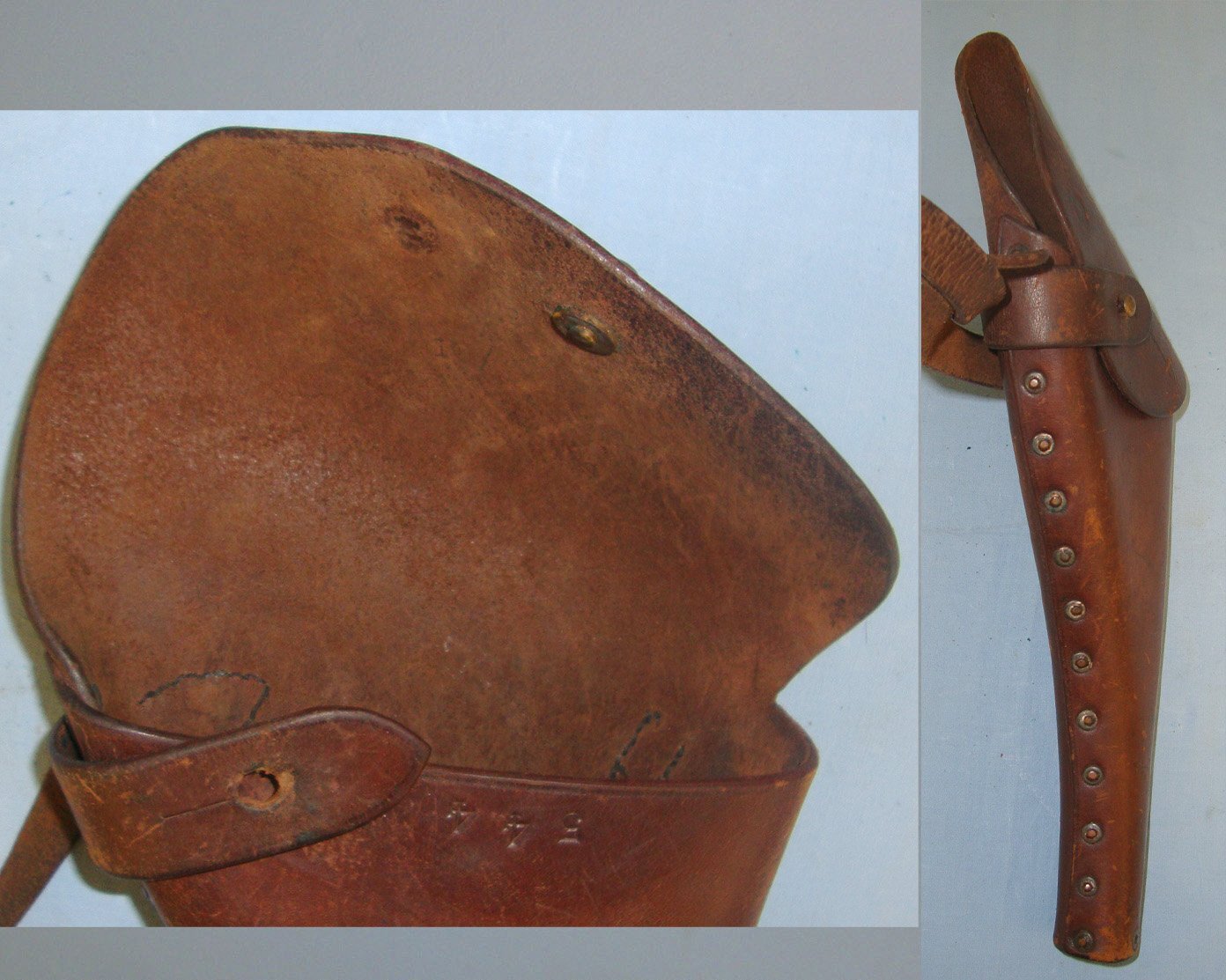 VERY RARE**WW1 Era British Royal Navy Air Service (RNAS) Pilot Officer's Brown Leather Holster Number 544 For Webley .455 Service Revolvers & .455 Semi Auto Pistols  With Cross Belt. Sn 21668 Care & Storage