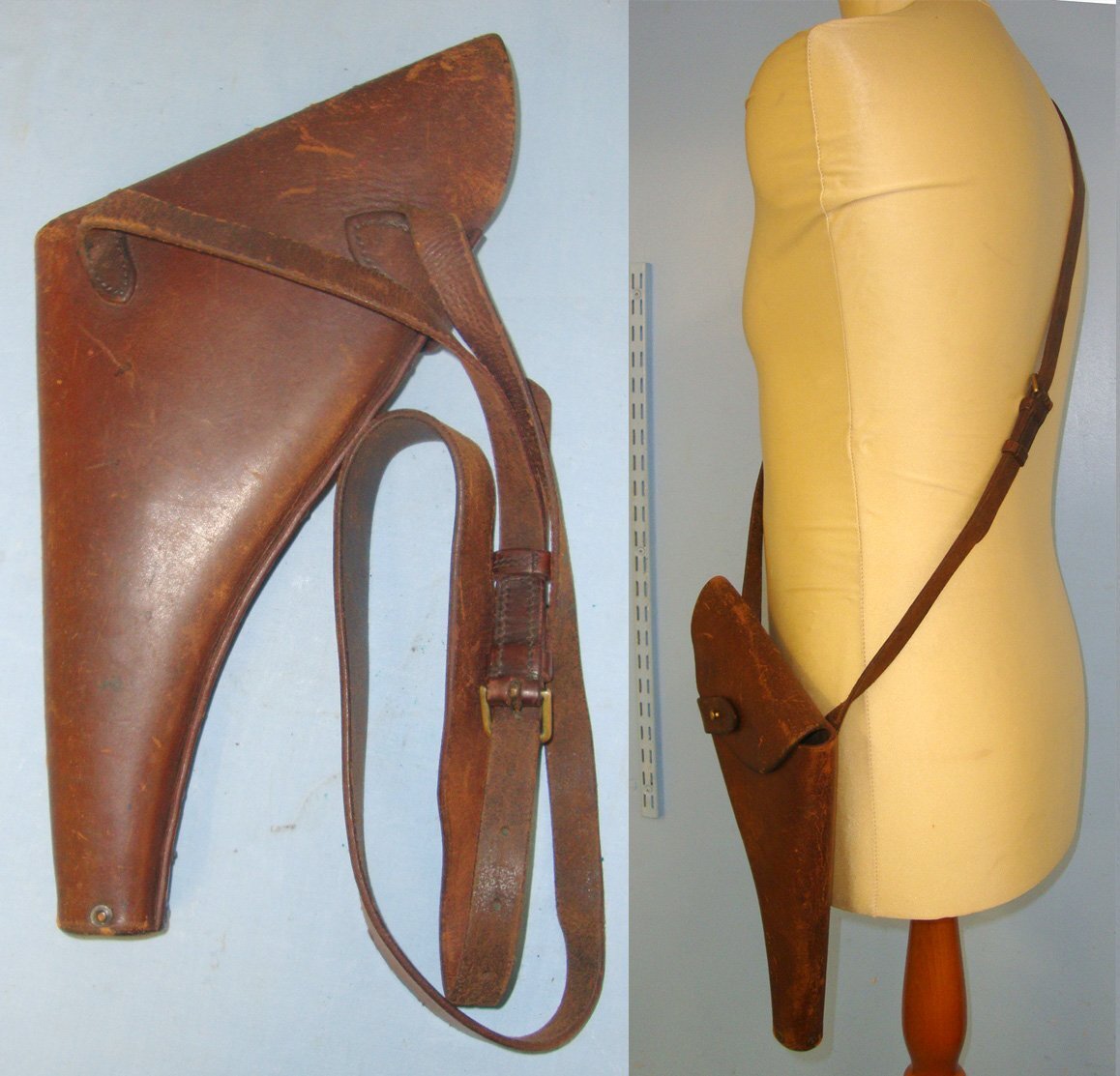  VERY RARE**WW1 Era British Royal Navy Air Service (RNAS) Pilot Officer's Brown Leather Holster Number 544 For Webley .455 Service Revolvers & .455 Semi Auto Pistols  With Cross Belt. Sn 21668 Care & Storage
