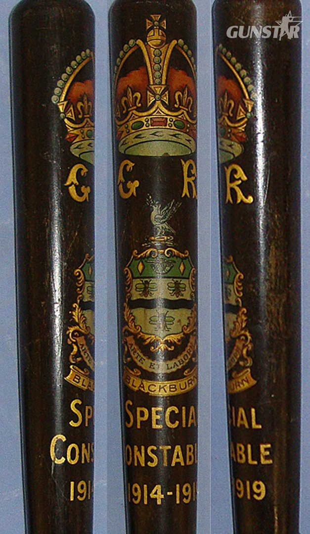 MINT**WW1 Hiatt & Co Birmingham 1914-1919 Dated, Polychrome Decorated British Blackburn Special Constable’s Lignum Vitae Tropical Hard Wood Presentation Police Truncheon & Leather Wrist Strap. Sn 23152  Antique & Militaria in 