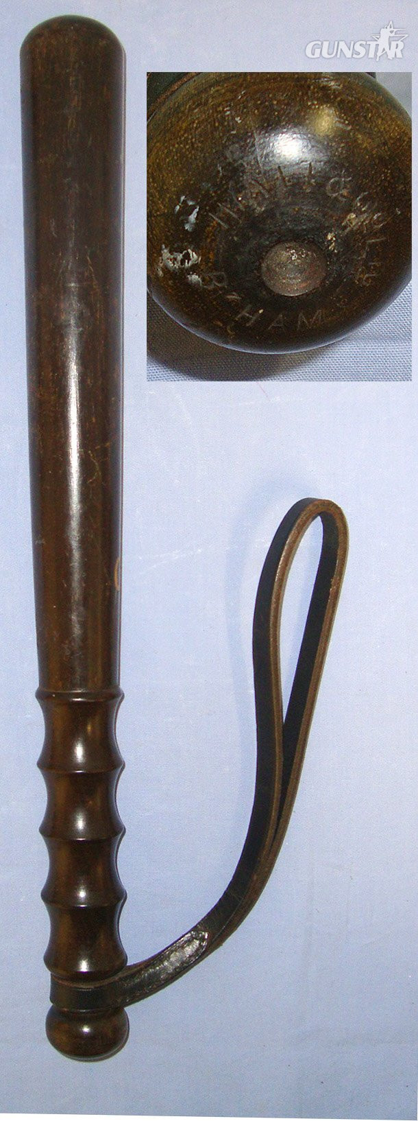  MINT**WW1 Hiatt & Co Birmingham 1914-1919 Dated, Polychrome Decorated British Blackburn Special Constable’s Lignum Vitae Tropical Hard Wood Presentation Police Truncheon & Leather Wrist Strap. Sn 23152  Antique & Militaria