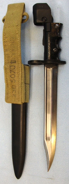  No 7 MK 1 'L' Swivelling Pommel Bayonet For No 4 Rifles with Scabbard & Frog.  Bayonet