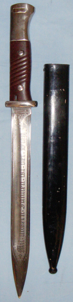  1943 Dated Nazi German K98 Bayonet By ‘asw’ (E&F Horster Solingen) with Later Etched Blade ‘Srhlarhtsrhiff-Tirpitz’ Kriegsmarine. 19898:7. Bayonet