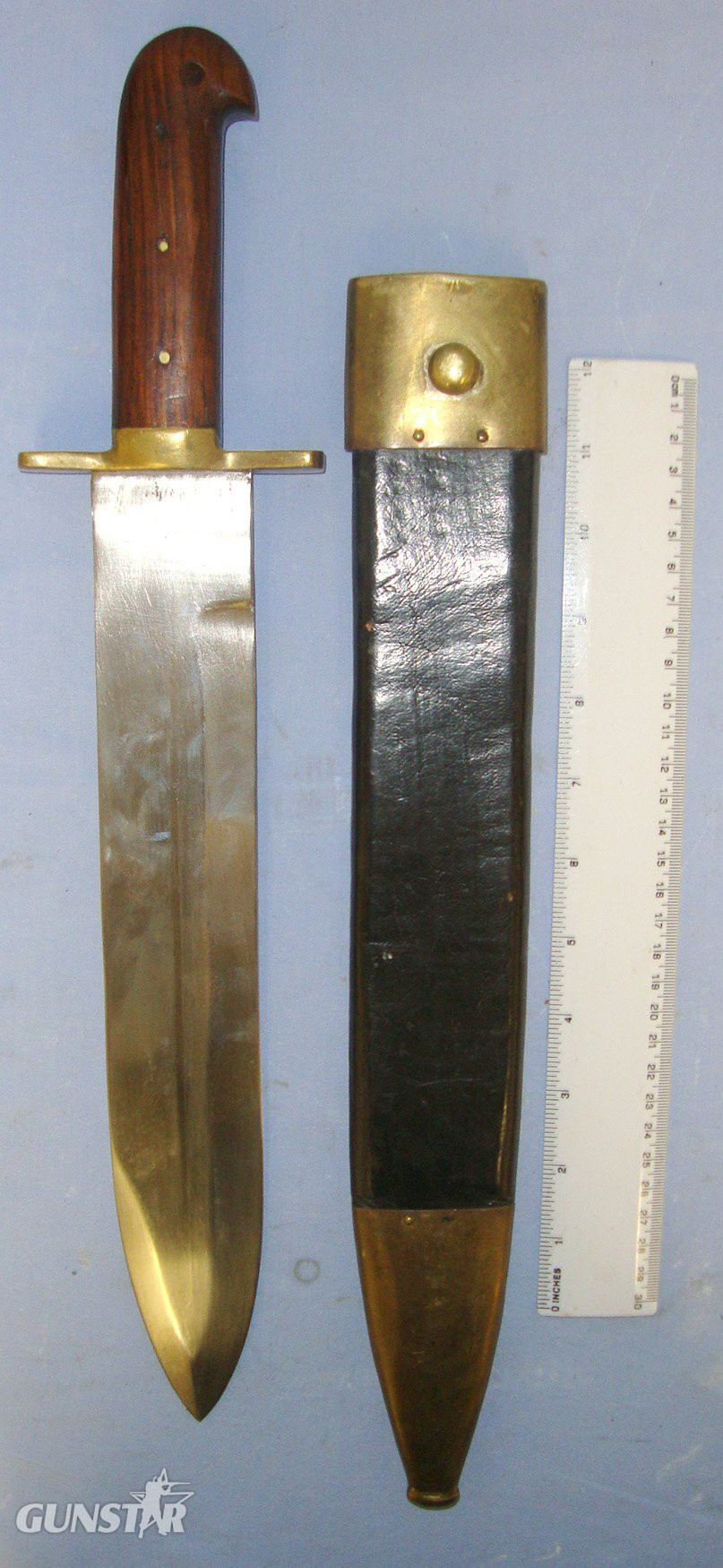 Large Victorian English Sheffield Trade Export American Frontier Form, Pioneer’s Expedition Spear Point Bowie Knife / Sidearm Short Sword & Scabbard. Sn 22939 Knive in 