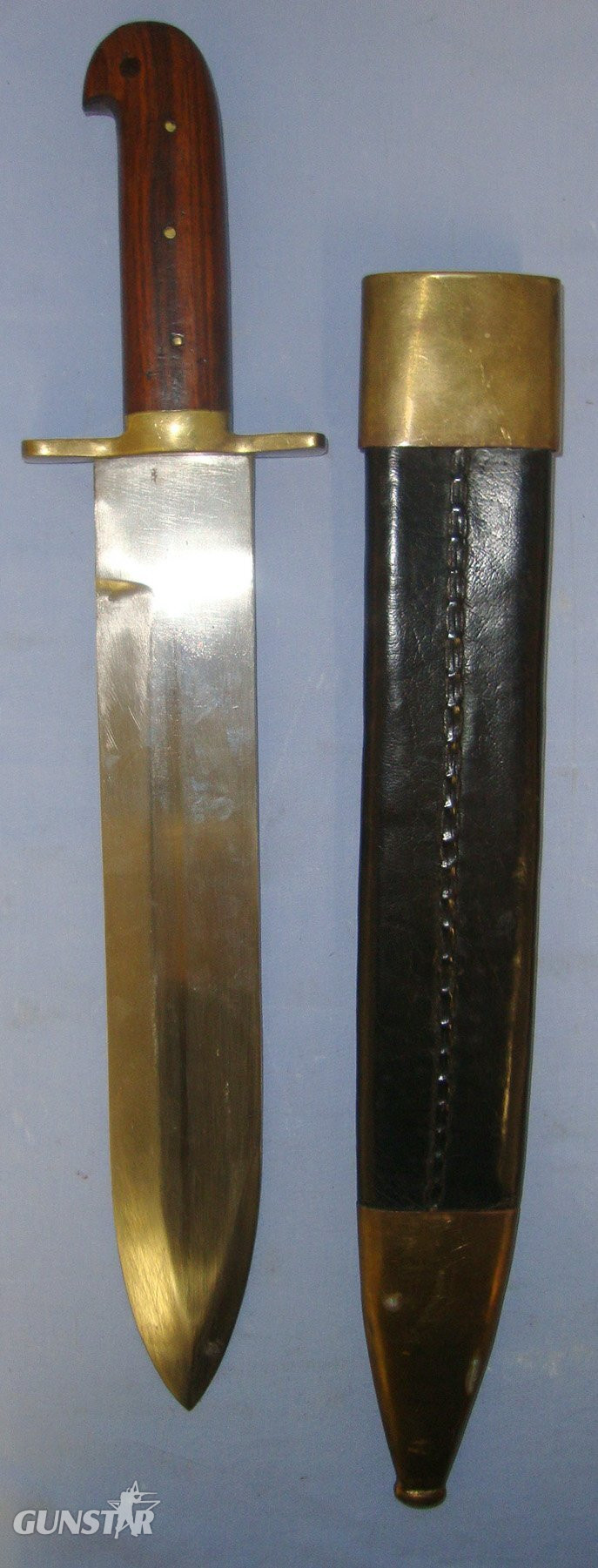  Large Victorian English Sheffield Trade Export American Frontier Form, Pioneer’s Expedition Spear Point Bowie Knife / Sidearm Short Sword & Scabbard. Sn 22939 Knive