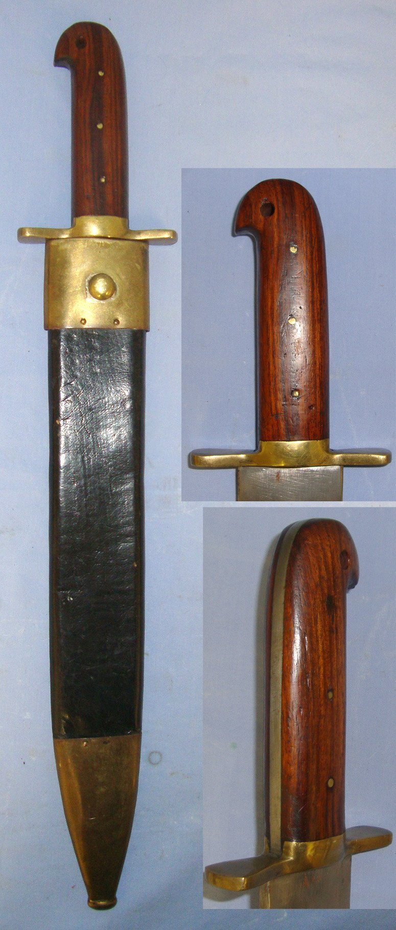 Large Victorian English Sheffield Trade Export American Frontier Form, Pioneer’s Expedition Spear Point Bowie Knife / Sidearm Short Sword & Scabbard. Sn 22939 Knive