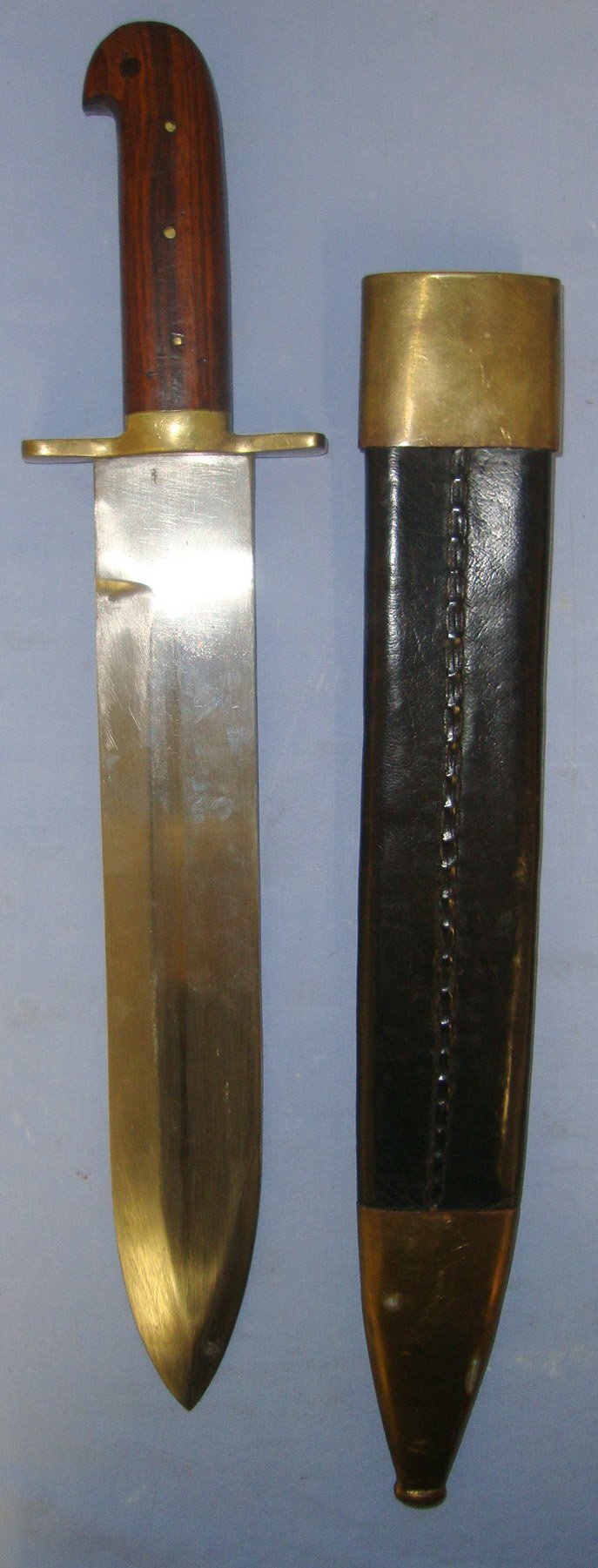  Large Victorian English Sheffield Trade Export American Frontier Form, Pioneer’s Expedition Spear Point Bowie Knife / Sidearm Short Sword & Scabbard. Sn 22939 Knive