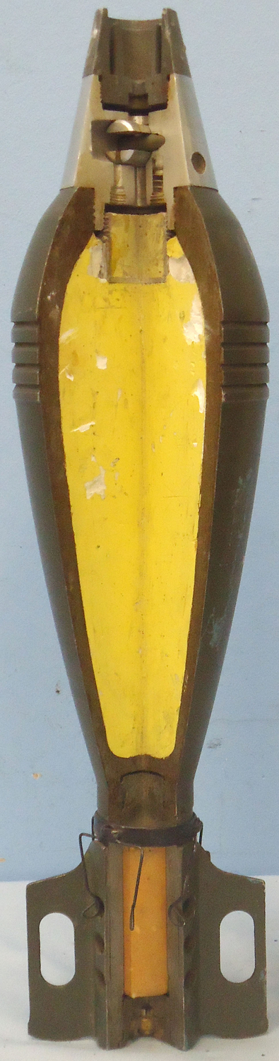 INERT DEACTIVATED. Unfired American, ¾ sectioned 81mm High Explosive (HE) Mortar And Fuse. Sn. - 16366 INERT DEACTIVATED. Unfired American, ¾ sectioned 81mm High Explosive (HE) Mortar And Fuse. Sn. - 16366  Other Ammunition - {CATEGORY} in 