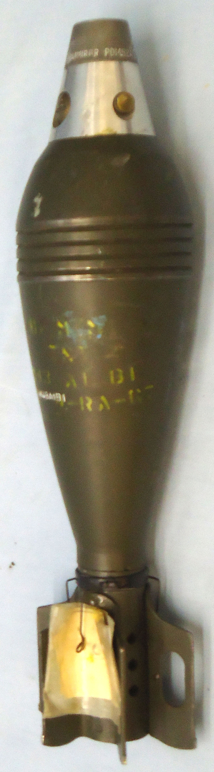 {CATEGORY} - INERT DEACTIVATED. Unfired American, ¾ sectioned 81mm High Explosive (HE) Mortar And Fuse. Sn. - 16366 INERT DEACTIVATED. Unfired American, ¾ sectioned 81mm High Explosive (HE) Mortar And Fuse. Sn. - 16366  Other Ammunition in 