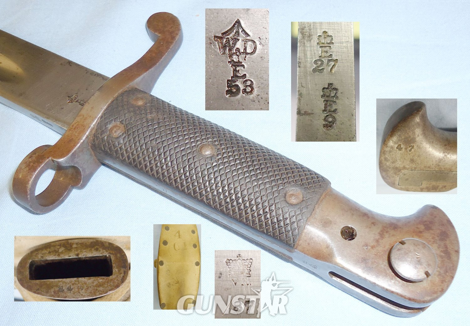 British MkI Enfield Pattern 1887 Martini Sword Bayonet with Buff Frog and Scabbard. 22100. Bayonet