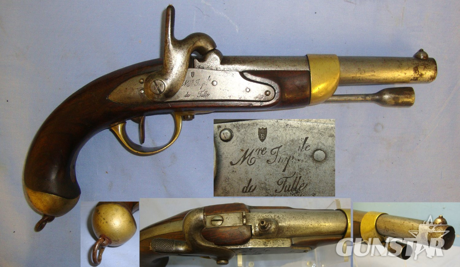 French Tulle Arsenal Model 1822 .700 Calibre Muzzle Loading Dragoon Cavalry Percussion Pistol, St Etienne Arsenal Marked Stock Regiment Marked ‘D1’ (1st Regiment Of Dragoons) With Iron Powder Measure Ram Rod. Sn 21393:22 .75 Cal Muzzleloader Muzzleloader in 