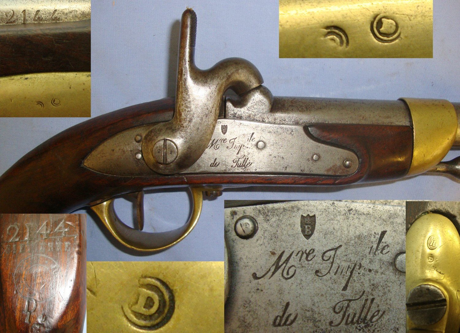 French Tulle Arsenal Model 1822 .700 Calibre Muzzle Loading Dragoon Cavalry Percussion Pistol, St Etienne Arsenal Marked Stock Regiment Marked ‘D1’ (1st Regiment Of Dragoons) With Iron Powder Measure Ram Rod. Sn 21393:22 .75 Cal Muzzleloader Muzzleloader