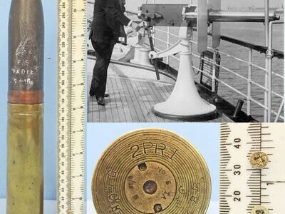 INERT DEACTIVATED. WW1 1916 Dated Unfired British Vickers Naval 2Pr (40 x 158R) Pom Pom High Explosive (HE) Time Fused Round. - O 2164 INERT DEACTIVATED. WW1 1916 Dated Unfired British Vickers Naval 2Pr (40 x 158R) Pom Pom High Explosive (HE) Time Fused Round. - O 2164  Other Ammunition