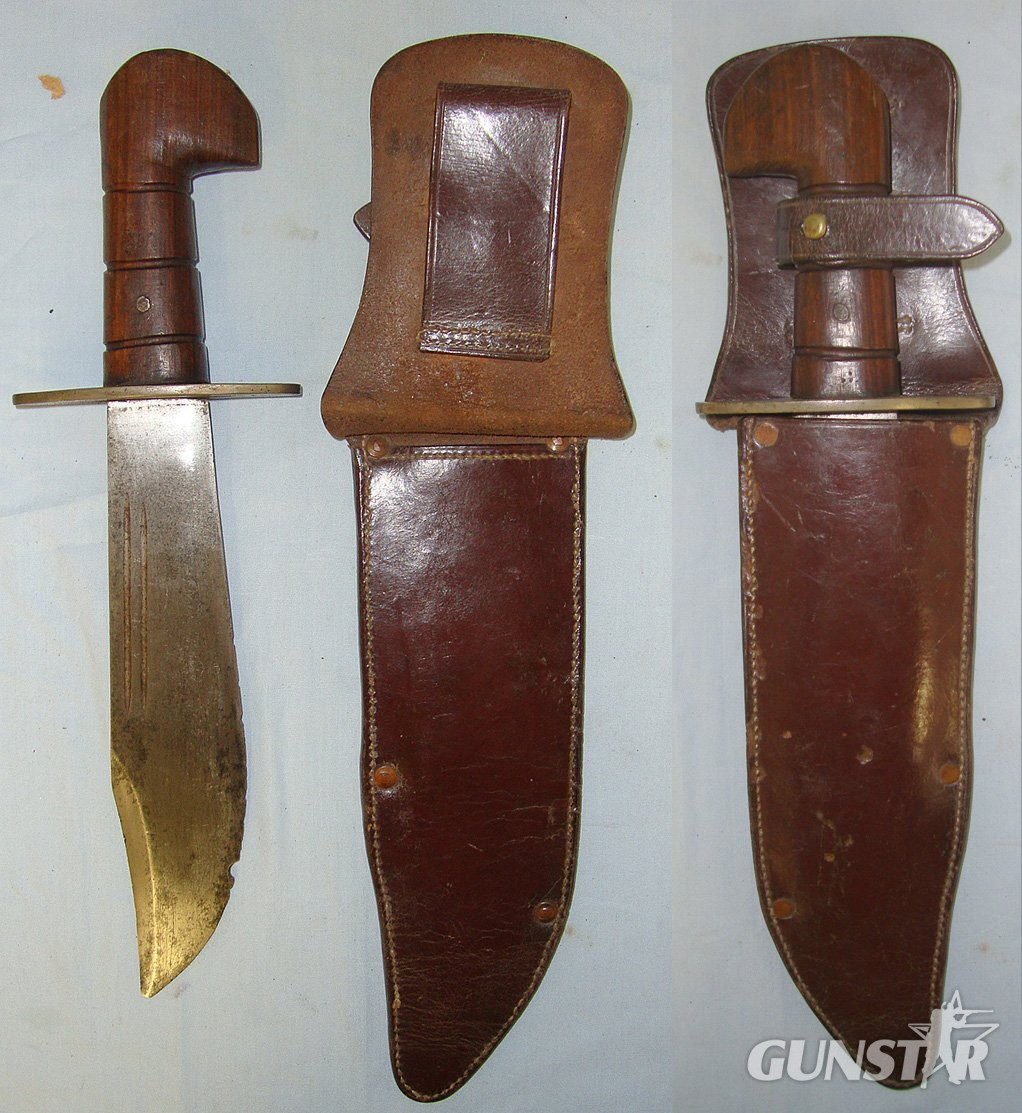  VERY RARE**Original**WW2 Era Indian Made Chindit & Air Crew V44 USA Type Survival / Fighting Bowie Knife & Scabbard. Sn 23630 Knive