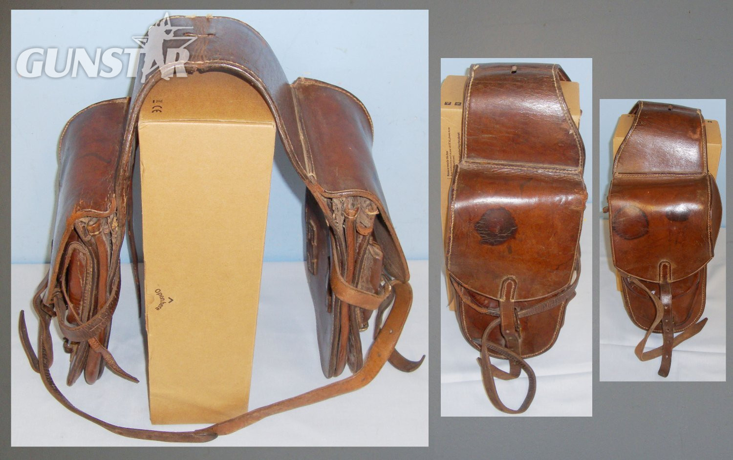A Set of Heavy Leather 1940 Dated German Military Motorcycle Saddle Bags with Waffenamt Stamp by Maker Stolla Sohn Vienna, Austria - L 219. A Set of Heavy Leather 1940 Dated German Military Motorcycle Saddle Bags with Waffenamt Stamp by Maker Stolla Sohn Vienna, Austria - L 219.  Antique & Militaria in 