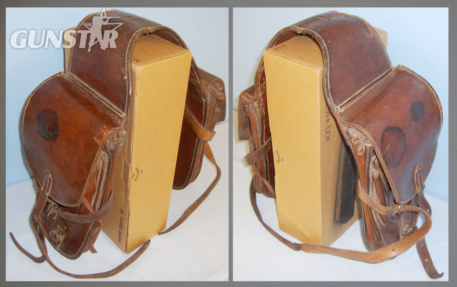 A Set of Heavy Leather 1940 Dated German Military Motorcycle Saddle Bags with Waffenamt Stamp by Maker Stolla Sohn Vienna, Austria - L 219. A Set of Heavy Leather 1940 Dated German Military Motorcycle Saddle Bags with Waffenamt Stamp by Maker Stolla Sohn Vienna, Austria - L 219.  Antique & Militaria