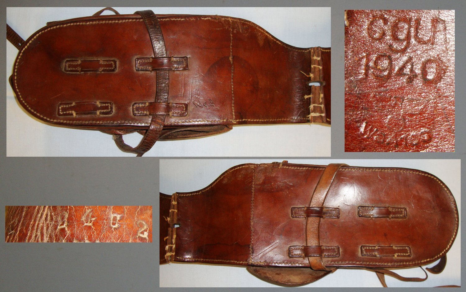  A Set of Heavy Leather 1940 Dated German Military Motorcycle Saddle Bags with Waffenamt Stamp by Maker Stolla Sohn Vienna, Austria - L 219. A Set of Heavy Leather 1940 Dated German Military Motorcycle Saddle Bags with Waffenamt Stamp by Maker Stolla Sohn Vienna, Austria - L 219.  Antique & Militaria