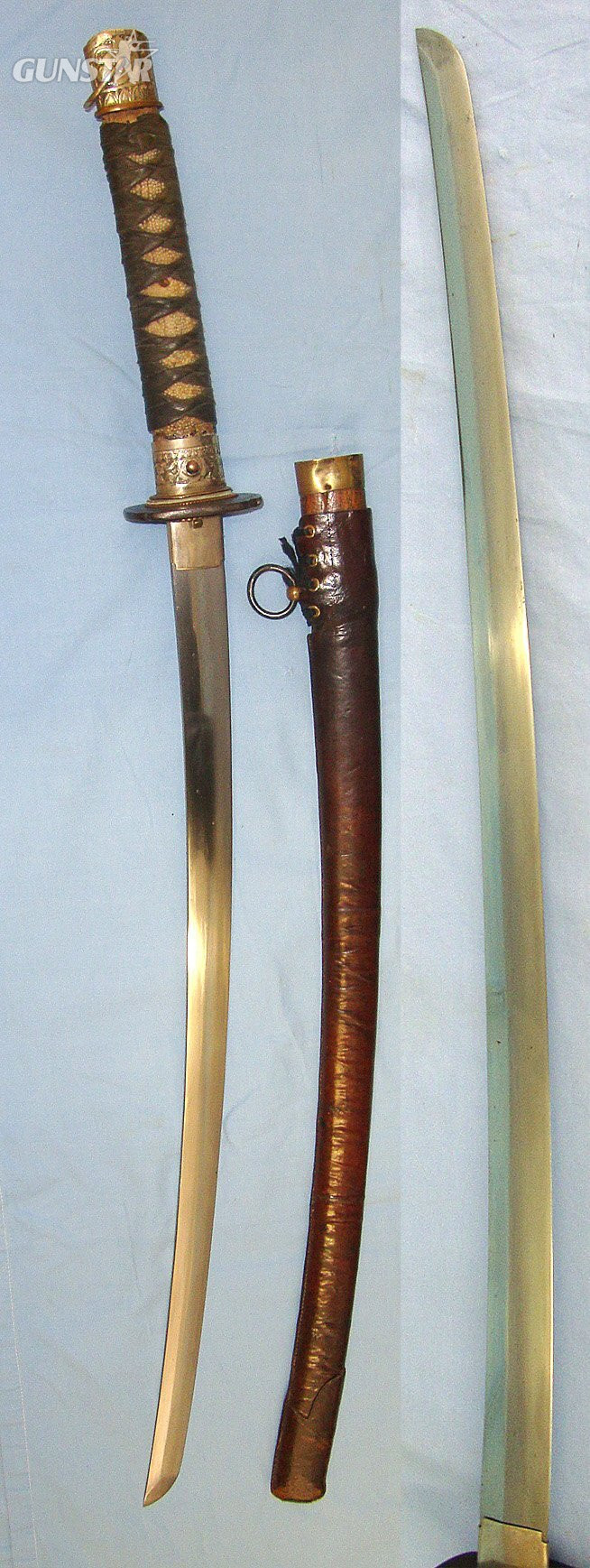  WW2 Era Japanese Collaborating Burmese Forces Officer's / NCO’s Katana Sword With Burmese Dha Sword Form Silver Plated Brass Hilt Fittings, Scabbard With Leather Field Service Cover & Expert Assessment. Sn 23484:104 Sword