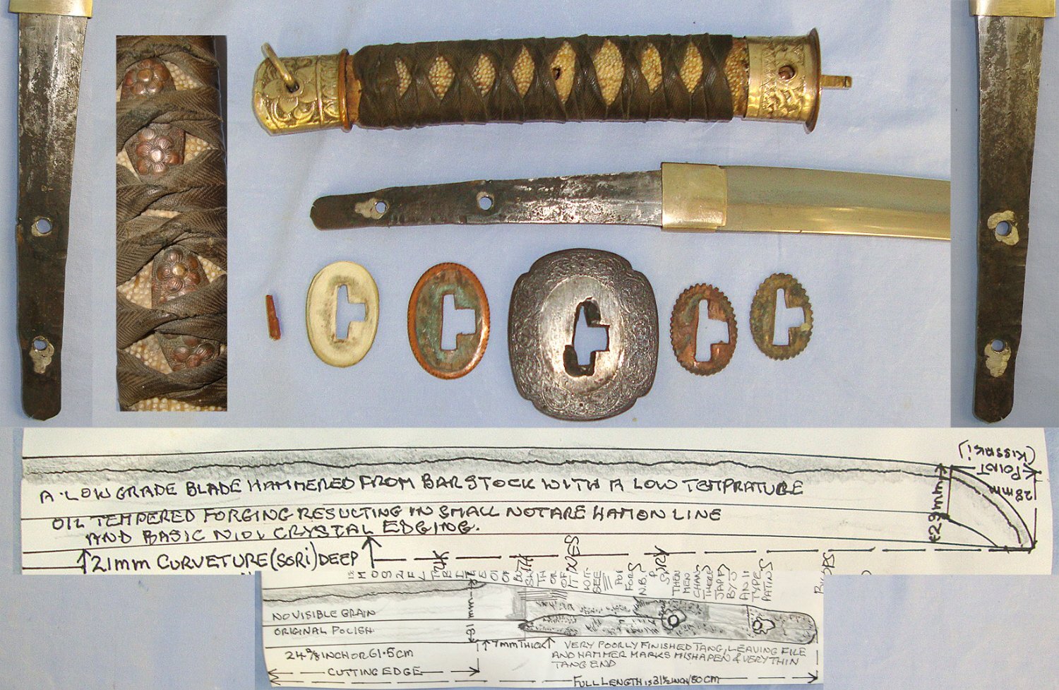 WW2 Era Japanese Collaborating Burmese Forces Officer's / NCO’s Katana Sword With Burmese Dha Sword Form Silver Plated Brass Hilt Fittings, Scabbard With Leather Field Service Cover & Expert Assessment. Sn 23484:104 Sword