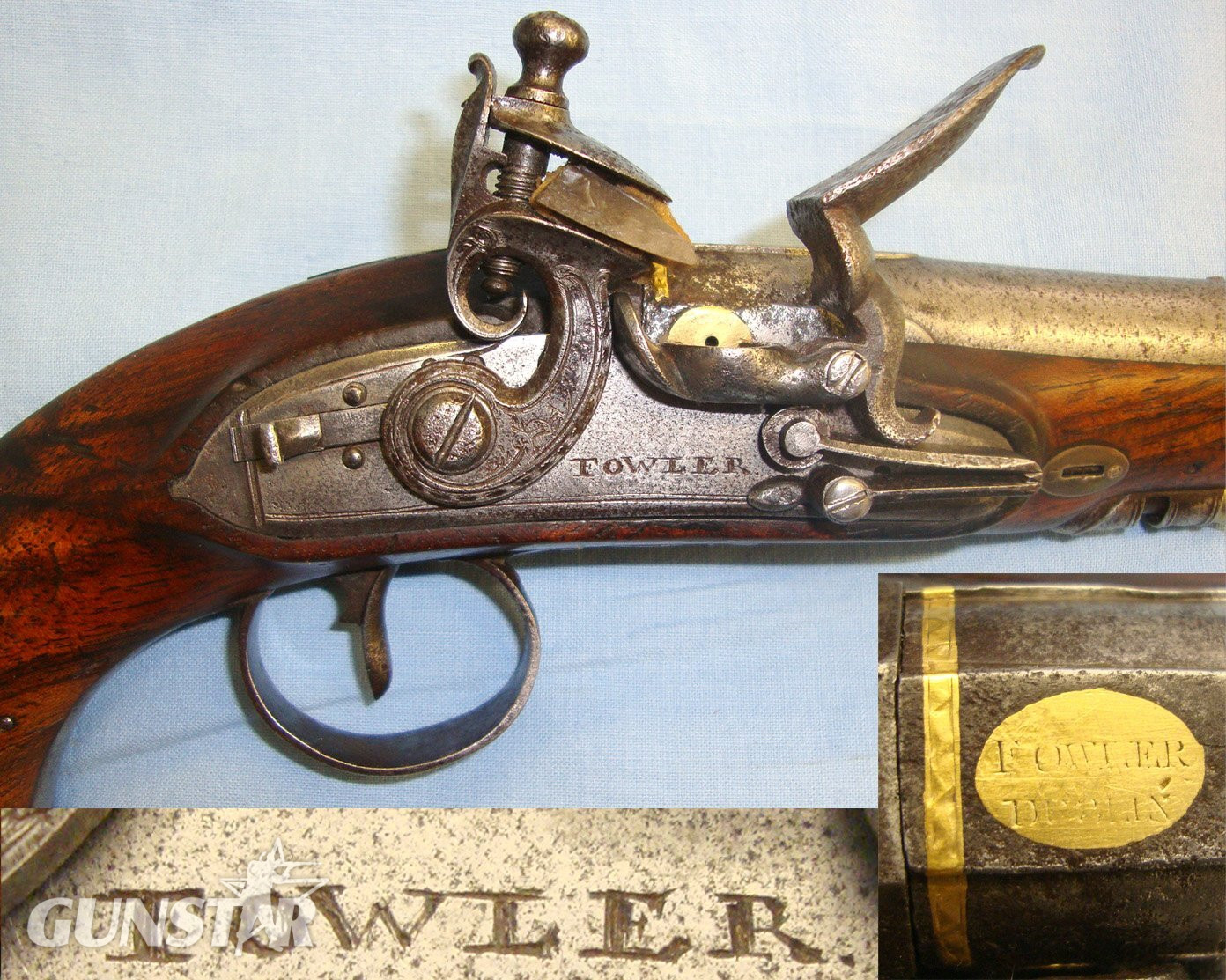 QUALITY**RARE**1801-1805 Irish Thomas Fowler Dublin 22 Bore Flintlock Overcoat / Traveling Pistol With Gold Inlays. Sn 21517 20 Bore/gauge Muzzleloader in 
