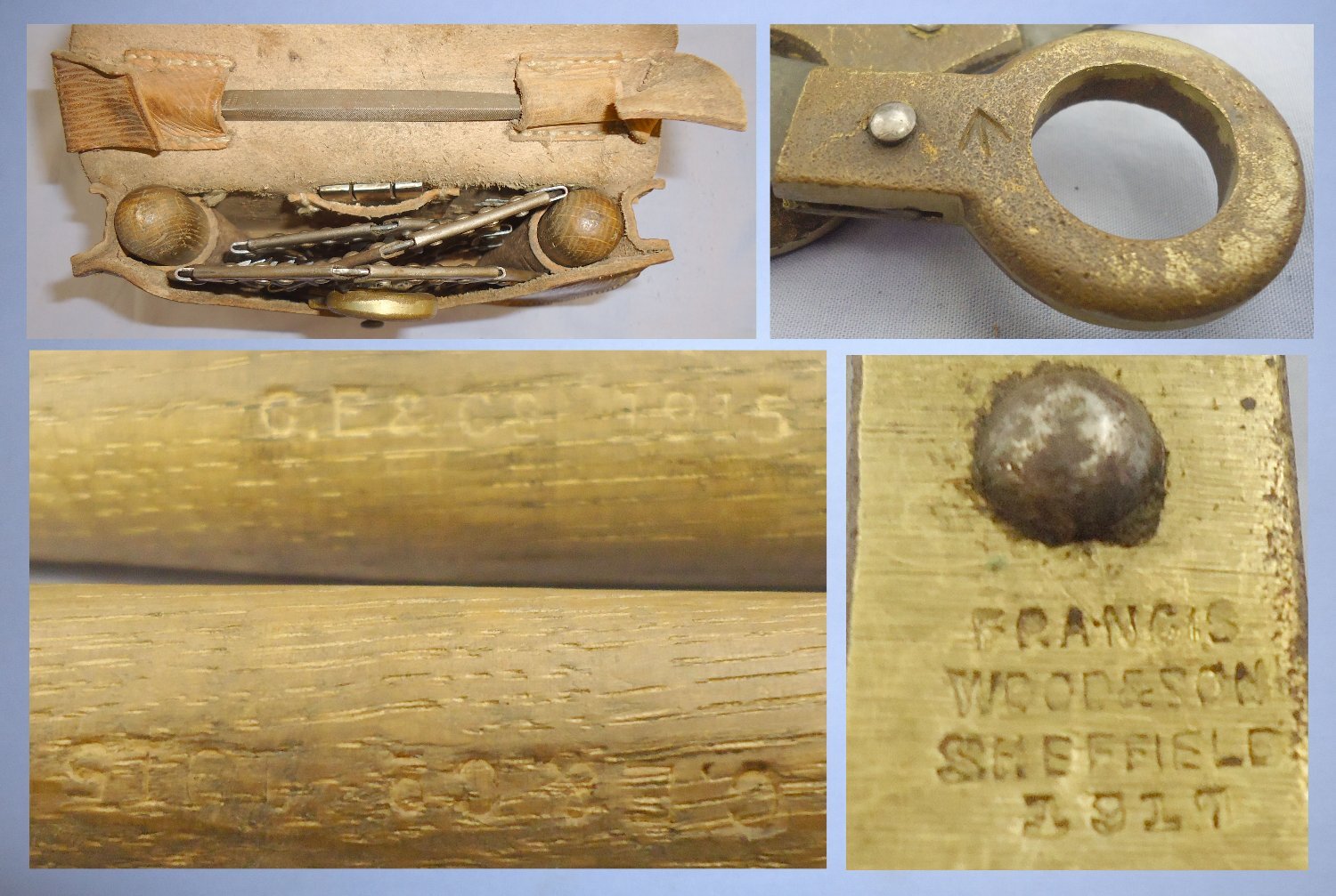 British WWI Folding Saw with File/Setting Tool and Leather Pouch by Francis Wood & Son. MISC 827. British WWI Folding Saw with File/Setting Tool and Leather Pouch by Francis Wood & Son. MISC 827.  Antique & Militaria